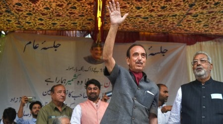 Former Congress leader Ghulam Nabi Azad addressing a public meeting in Baramulla District of North Kashmir, Sunday, Sept. 11, 2022. (PTI Photo)