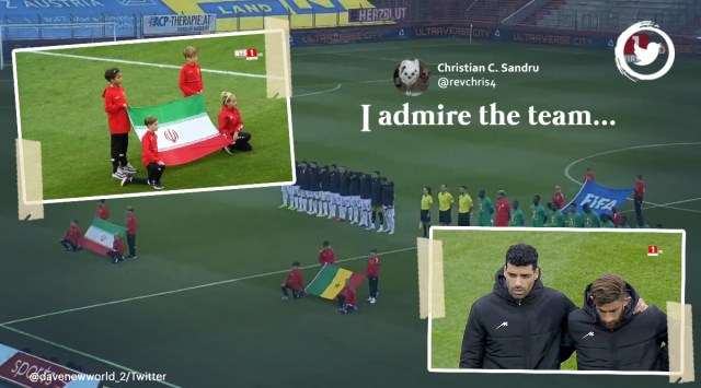 Iran men’s football team solidarity with anti veil protests, Iran's football team wears black to protest against Iran morality police, Iran protests, Mahsa Amini protests, anti-hijab protest solidarity Iran football team, Alireza Beiranvand, Majid Hosseini, Sardar Azmoun.