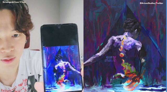 BTS Jimin, Park Jimin, BTS Jimin V live, Jimin’s moon tattoo fanart, Jimin reveals fanart that inspired moon tattoo, BTS Jimin’s back tattoo, BTS member tattoos, Indian express