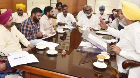 Farm labourer unions having a meeting with finance minister Harpal Singh Cheema (Express)
