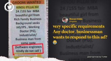 Matrimonial ads, Indian matrimonial ads, Viral matrimonial ads, No software engineers matrimonial ads, Groom wanted no software engineers, Indian express