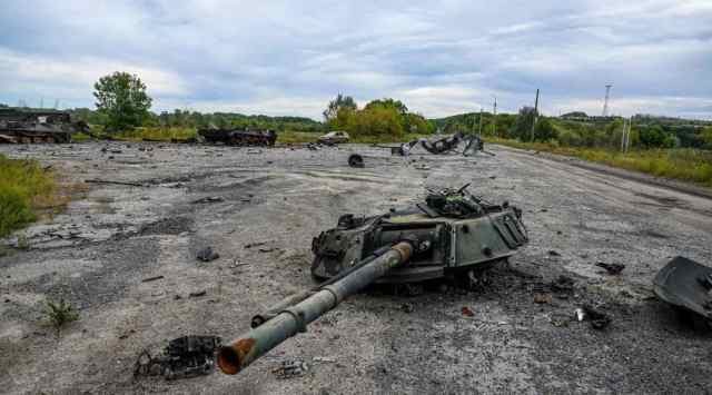 A destroyed tank in Balakliya, in the Kharkiv region, on Saturday. (Juan Barreto/Agence France-Presse-Getty images/ New York Times)
