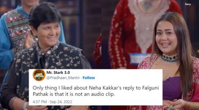 Falguni Pathak, Neha Kakkar, Falguni Pathak and Neha Kakkar beef, Falguni Pathak and Neha Kakkar fight, Falguni Pathak and Neha Kakkar tweets memes, Maine Payal Hai Chhankai remix, O Sajna Neha Kakkar tweets, Saloni Gaur Neha Kakkar, Indian express