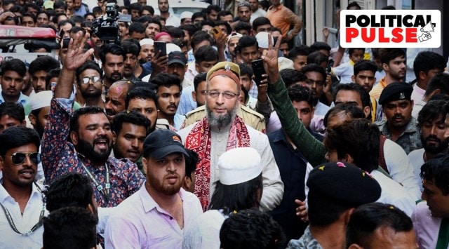 AIMIM president Asaduddin Owaisi with supporters in Jaipur, Wednesday, Sept. 14, 2022. (PTI Photo) 