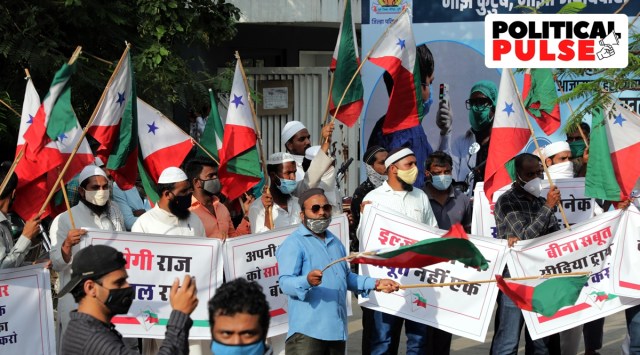 Activists of the Popular Front of India (PFI) at a protest in Uttar Pradesh in 2018. (Express file photo by Arul Horizon)