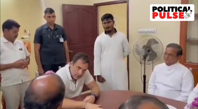 A screengrab of the viral video showing Rahul Gandhi interacting with Christian priests. (Twitter)