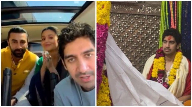Ranbir Kapoor, Alia Bhatt and Ayan Mukerji on their way to the Mahakaleshwar Temple in Ujjain. (Photo: Alia Bhatt/Instagram)