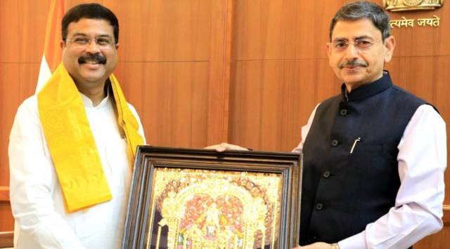 Earlier in the day, Pradhan called on Tamil Nadu Governor R N Ravi along with Minister of State for Animal Husbandry, Dairying and Fisheries of India L Murugan and BJP Tamil Nadu unit president K Annamalai at Raj Bhavan. (Twitter)