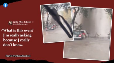 Chicago floods, Chicago rains, viral video sewer busts in middle of the road chicago, video shows sewer bursting into geyser in Chicago road, climate change phenomenon Chicago, Flooded roads Chicago, sewage water erupting chicago, Indian express