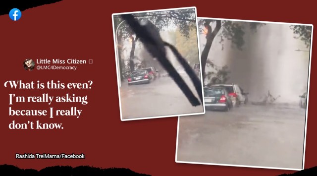 Chicago floods, Chicago rains, viral video sewer busts in middle of the road chicago, video shows sewer bursting into geyser in Chicago road, climate change phenomenon Chicago, Flooded roads Chicago, sewage water erupting chicago, Indian express