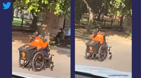 Swati Maliwal, Swati Maliwal, chief of the Delhi Commission for Woman, Swiggy, Specially abled woman rides a wheelchair to deliver food, Woman Swiggy agent uses wheelchair to work, Inspiring video disabled delivery agent uses wheelchair to work, Swiggy specially abled delivery woman, Viral video disabled delivery agent, Indian Express