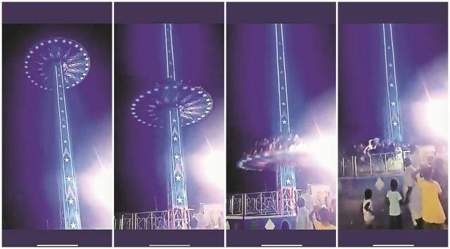 The vertical tower ride at the carnival in Mohali. (Screengrab)