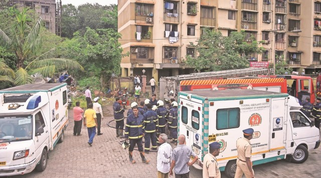 The residential building in New Tilak Nagar where the fire broke out on Saturday. PTI