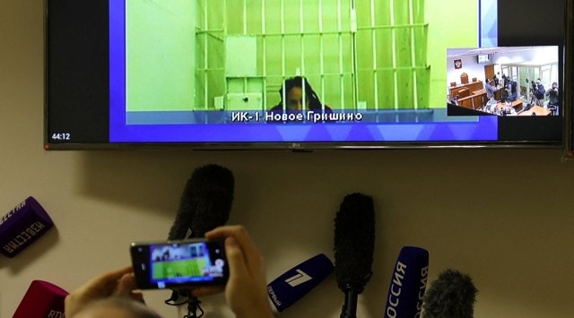 U.S. basketball player Brittney Griner appears on a creen via video link from the detention centre before a court hearing to consider an appeal against her prison sentence, in Krasnogorsk, Moscow Region, Russia October 25, 2022. (Reuters)