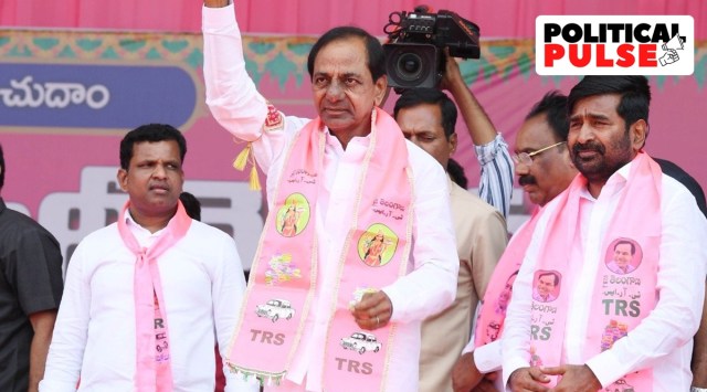 TRS leader and Telangana CM K Chandrasekar Rao is seen donning the car symbol of his party. (Official Facebook page of TRS)