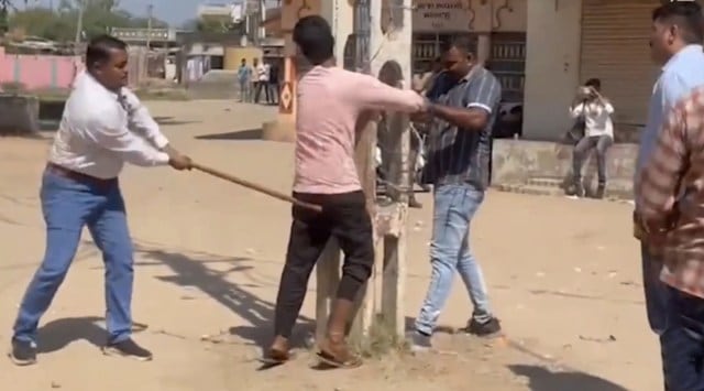 A videograb of the flogging in Kheda district of Gujarat.