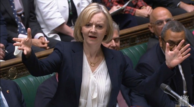 In this grab taken from video from the House of Commons, Prime Minister Liz Truss speaks during Prime Minister's Questions in the House of Commons in London, Wednesday Oct. 19, 2022. (AP/PTI)