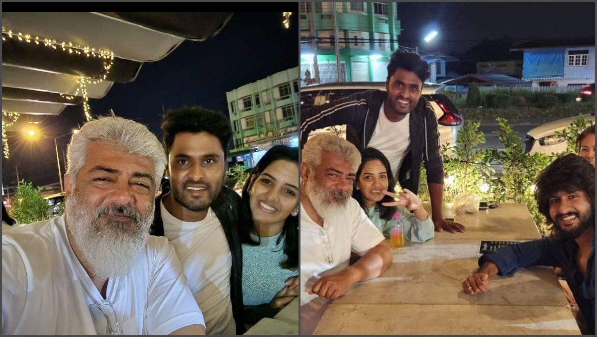 Ajith poses with Bigg Boss Tamil contestants Pavani Reddy, Amir, and ...
