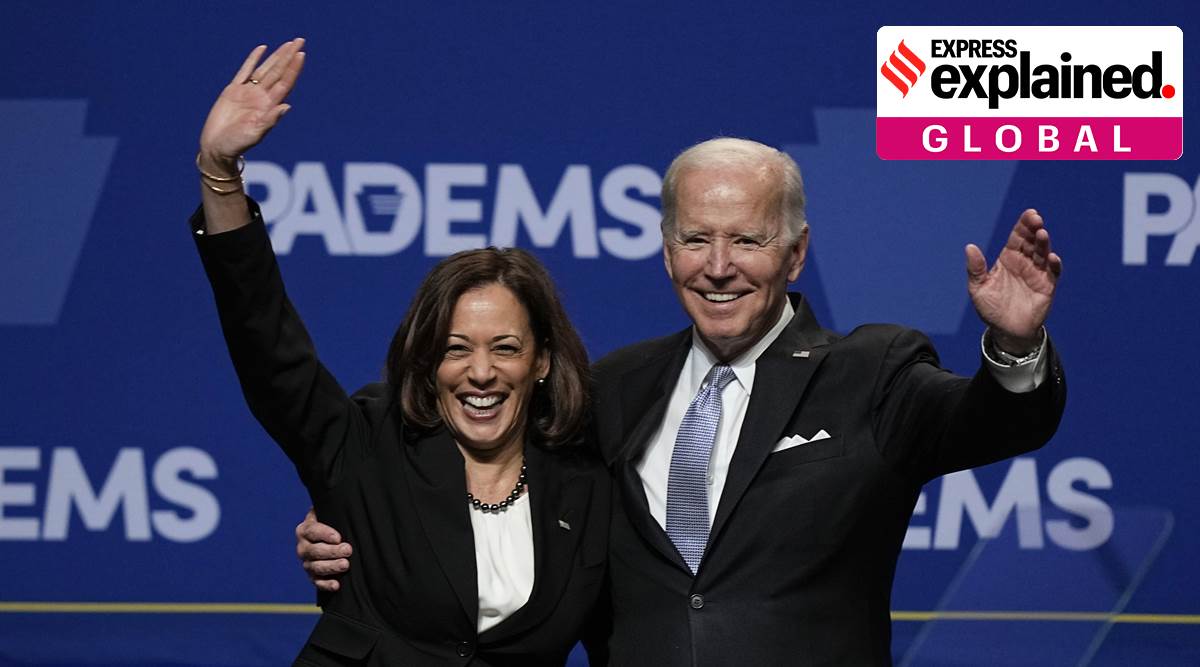 President Joe Biden waves with Vice President Kamala Harris at the Pennsylvania Democratic Party's 3rd Annual Independence Dinner in Philadelphia, Friday, Oct. 28, 2022. (AP Photo/Matt Rourke)
