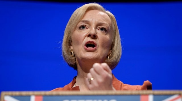 Britain's Prime Minister Liz Truss makes a speech at the Conservative Party conference at the ICC in Birmingham, England, Oct. 5, 2022.  (AP/File)