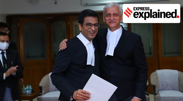 CJI U U Lalit hands over a letter recommending Justice D Y Chandrachud as his successor on Tuesday.