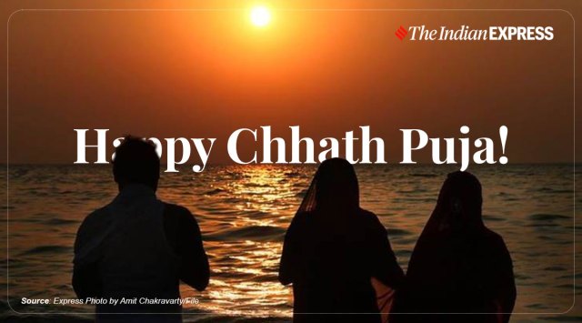 Happy Chhath Puja 2022 Wishes Images: Wish your loved ones on this auspicious day. (Express photo by Amit Chakravarty; designed by Abhishek Mitra)