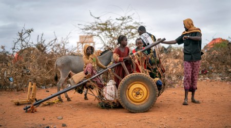 A Somali family that arrived waits to be given a spot to settle at a camp for displaced people on the outskirts of Dollow, Somalia on Tuesday, Sept. 20, 2022. (AP)