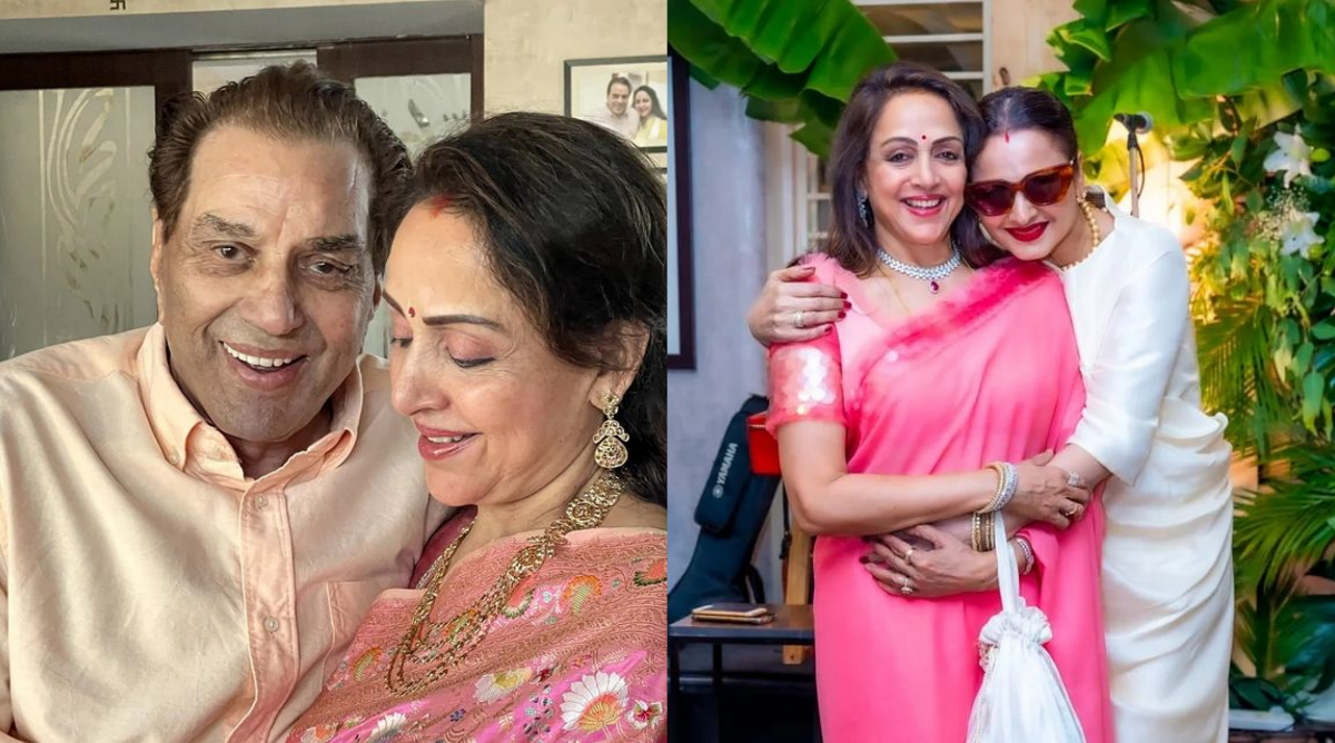Hema Malini Nude Photo - Hema Malini hugs Rekha, poses with Jeetendra and Sanjay Khan at her 74th  birthday party. See inside photos | Entertainment News,The Indian Express