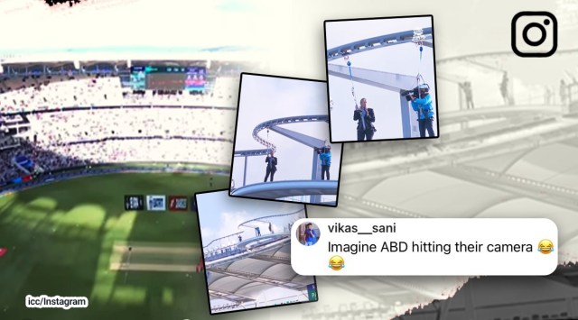 Commentator climbs atop stadium, Perth, Optus Stadium, ICC T20 World Cup, Pakistan vs Netherlands, cricket, viral, trending, Indian Express