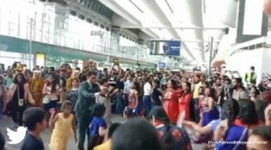 garba at Bengaluru airport, garba performance, navratri, navratri performance, indian express