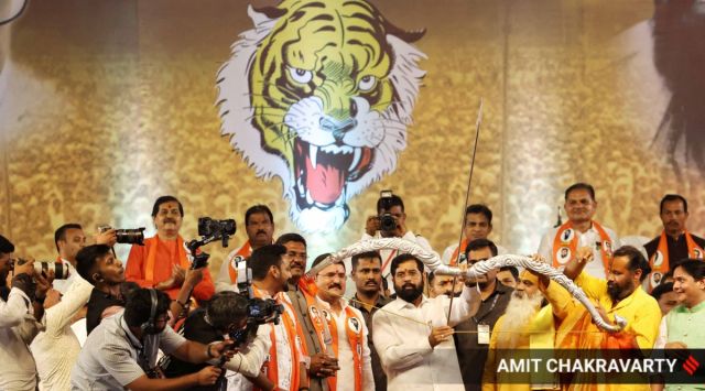 Maharashtra CM Eknath Shinde’s rally at Bandra Kurla Complex. (Express photo by Amit Chakravarty)