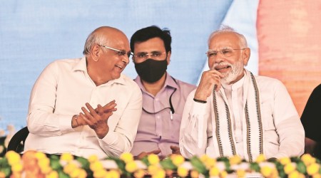 Prime Minister Narendra Modi with Gujarat CM Bhupendra Patel.(Express Photo)