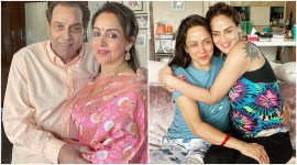 Hema Malini birthday celebration, poses with husband Dharmendra daughter Esha Deol