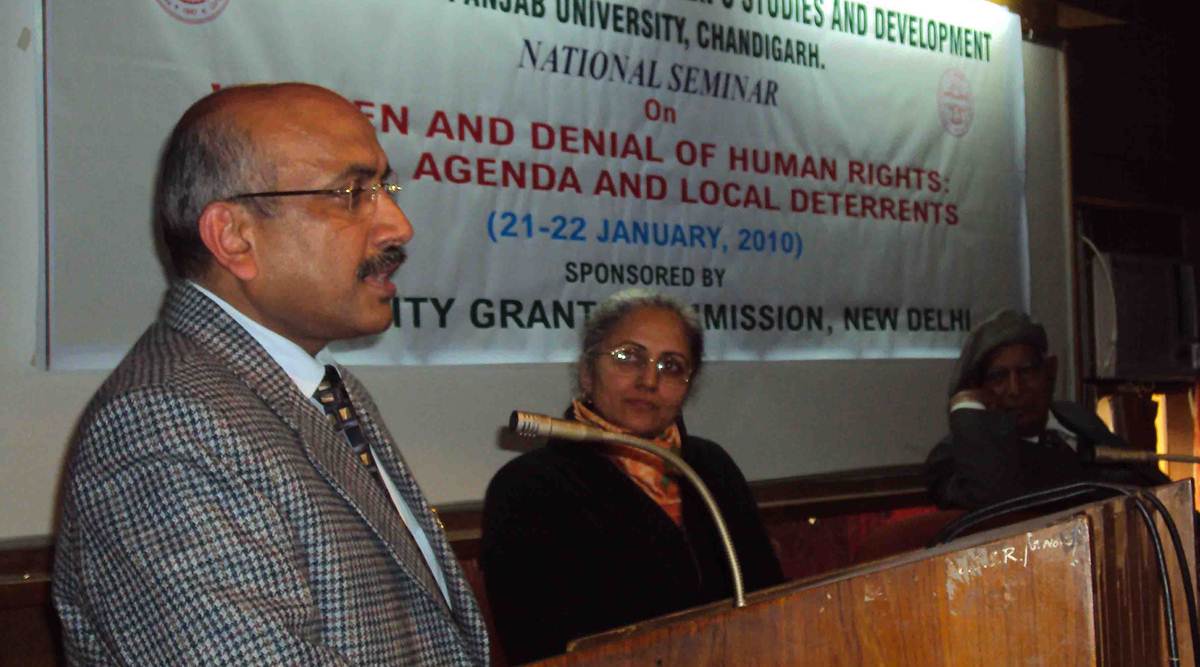 Justice Hemant Gupta delivering valedictory address during a seminar on Women and Human rights at PU on 9/2/2010 when he was Chief Justice of Punjab and Haryana High Court. (Express archive)