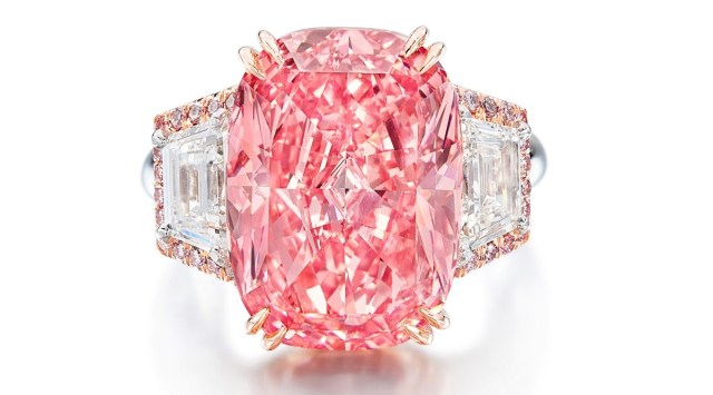 In this undated photo released by Sotheby's, The Williamson Pink Star is seen. The pink diamond was auctioned off at $49.9 million in Hong Kong on Friday, Oct. 7, 2022, setting a world record for the highest price per carat for a diamond sold at auction. (Sotheby's via AP)