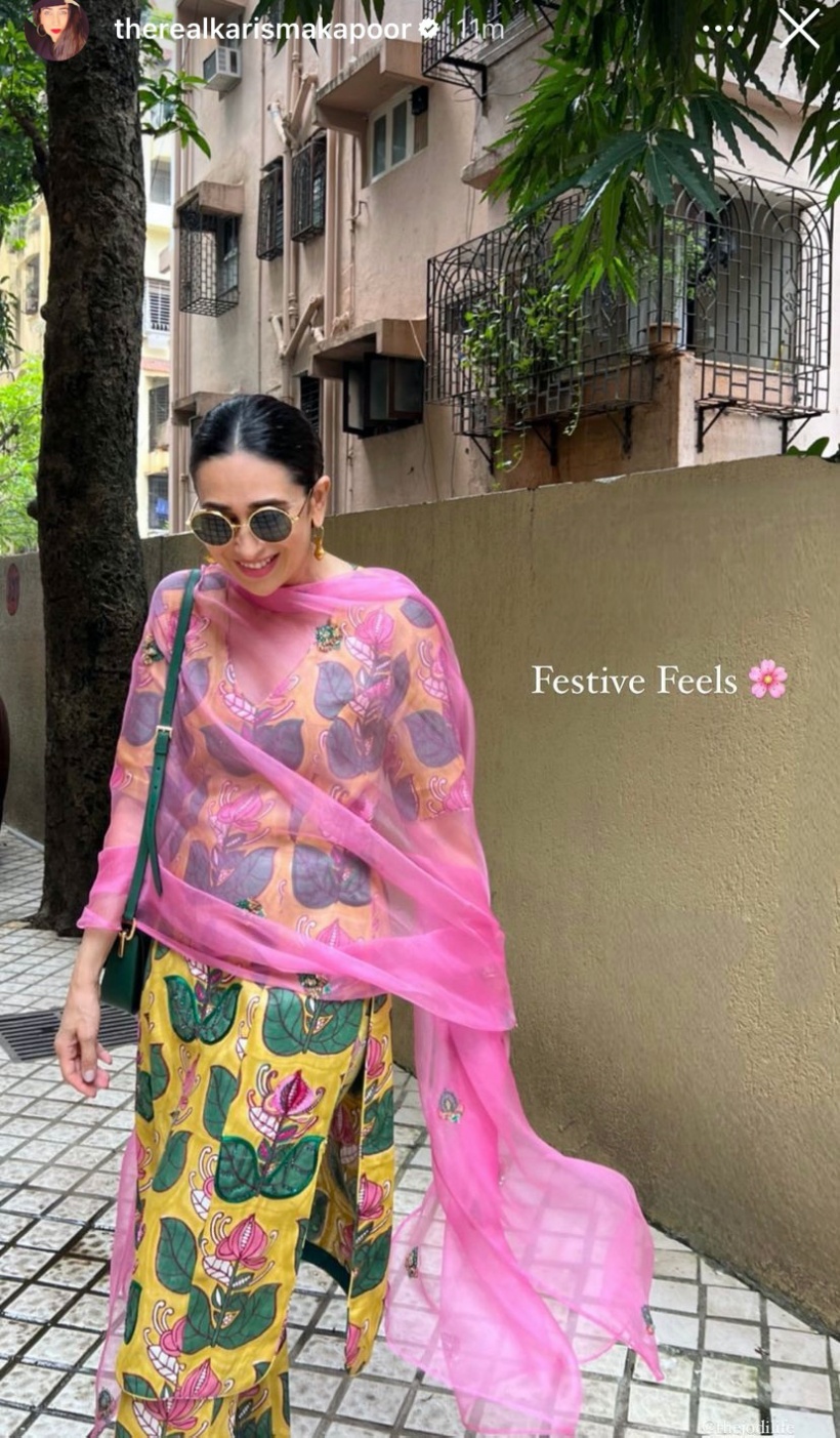 Anita Dongre - Karisma Kapoor made for a stunning picture as she flaunted  an Anita Dongre outfit – A grand full-length monochrome kurta in net  brocade, embellished with dazzling dori embroidery. To