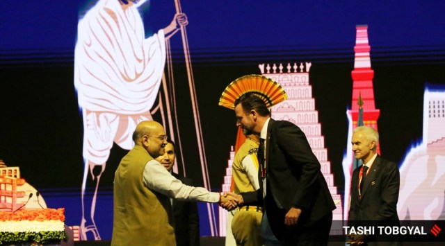 Amit Shah with Andreas Holzer, director of the Austrian Criminal Intelligence Service, at the Interpol meet. (Express Photo by Tashi Tobgyal)