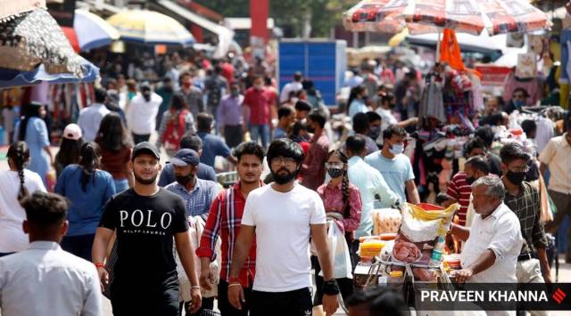 A crowd seen at Lajpat Nagar market in New Delhi. (Express/File)
