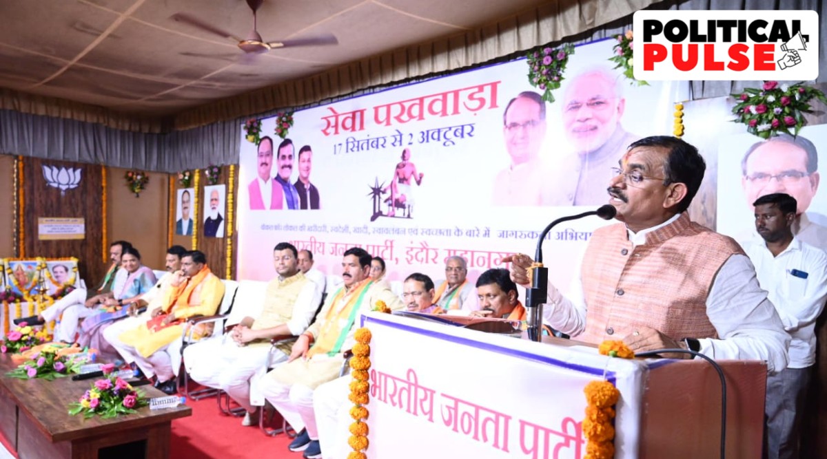 Madhya Pradesh BJP state chief VD Sharma during a speech. (Twitter/BJP4MP)