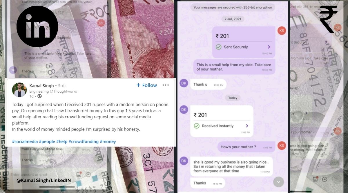 'Honesty is rare': Man returns Rs 201 that stranger had sent him in times of need