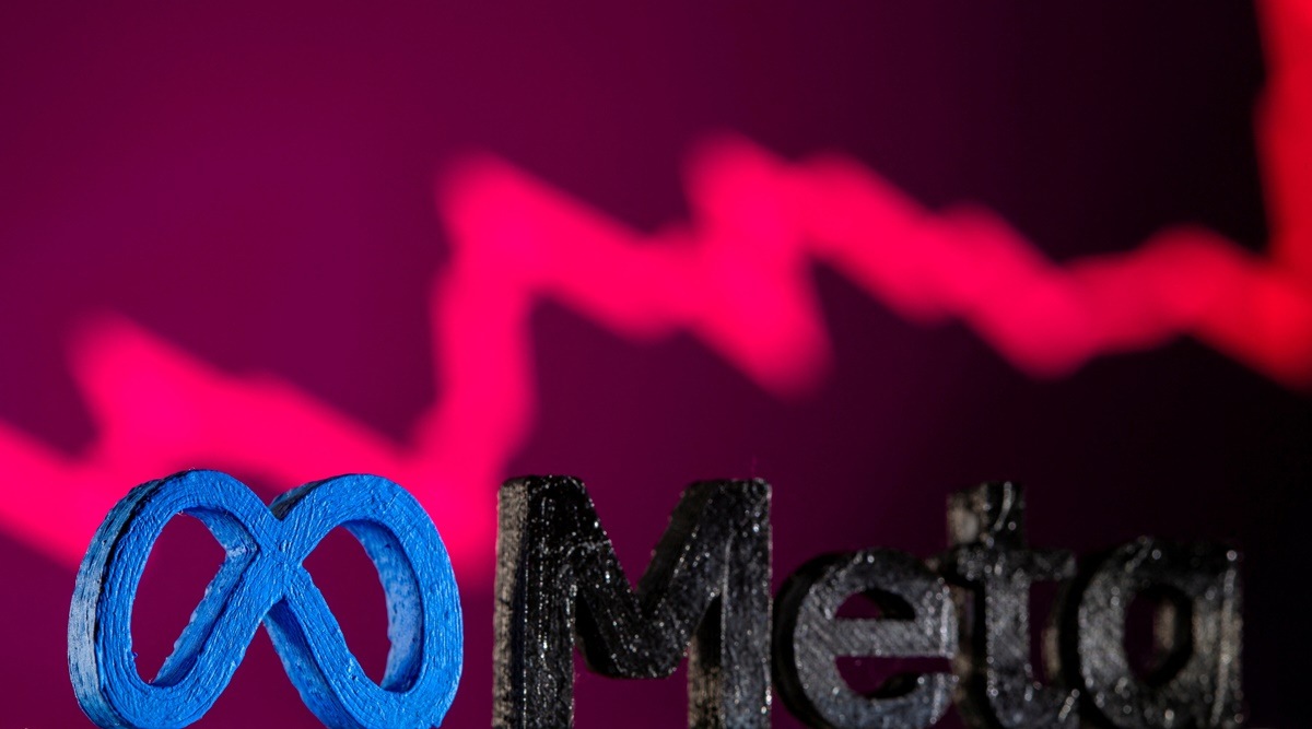 FILE PHOTO: A 3D printed Facebook's new rebrand logo Meta is seen in front of displayed stock graph in this illustration taken on November 2, 2021. (REUTERS)