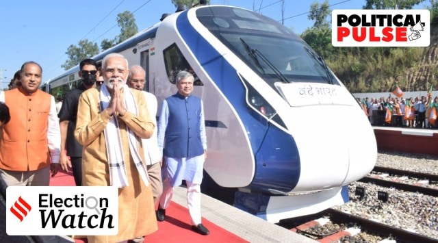 Prime Minister Narendra Modi flags off the Vande Bharat Express train from Una on Thursday. (Express Photo)