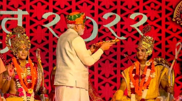 Prime Minister Narendra Modi during Deepotsav celebrations, on the eve of the Diwali festival, in Ayodhya, Sunday, Oct. 23, 2022. (PTI Photo)