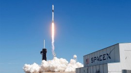 A SpaceX Falcon 9 rocket with the Dragon capsule launches from Pad-39A on the Crew 5 mission