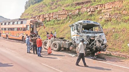 Wreckage of the vehicles after the collision in Rewa district of Madhya Pradesh on Saturday. PTI