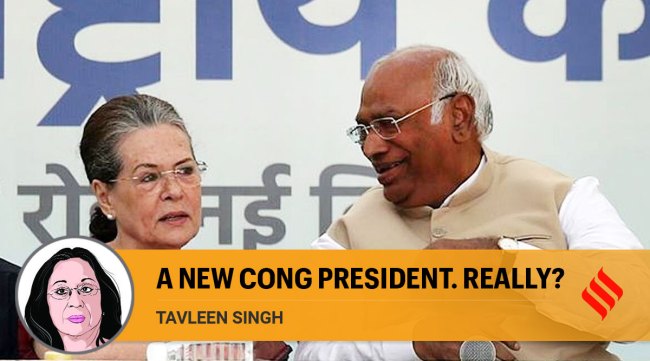 Congress President Mallikarjun Kharge interacts with former party president Sonia Gandhi during a ceremony for presentation of certificate of election to the former, at AICC Headquarters in New Delhi. (Express Photo by Tashi Tobgyal)