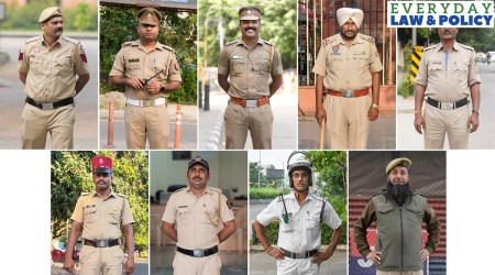 In this combo photo, (L-R, from top row clockwise) state police uniforms of Delhi, Uttar Pradesh, Tamil Nadu, Punjab, Karnataka, Jammu and Kashmir, West Bengal, Maharashtra and Puducherry. (PTI)