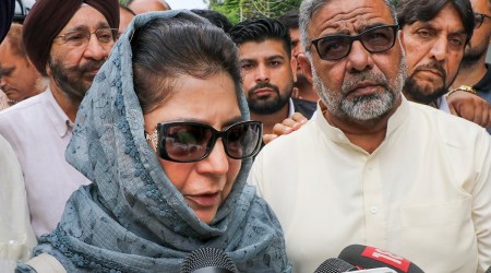People's Democratic Party (PDP) President Mehbooba Mufti speaks to the media, outside party office in Jammu, Monday, Oct. 10, 2022. (PTI/File)