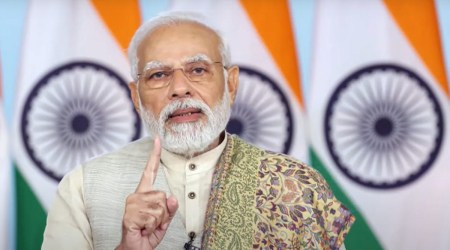 Prime Minister Narendra Modi virtually addresses the 'Rozgar Mela' in Jammu and Kashmir. (PTI Photo)