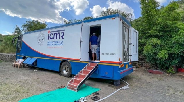 Scientists from the Indian Council of Medical Research-National Institute of Virology (ICMR-NIV) have stationed the mobile BSL-3 lab from October 8 to 12 at Ela Habitat in Pingori and on Sunday, a team was busy collecting environmental samples from water bodies in the area. (Express/Arul Horizon)